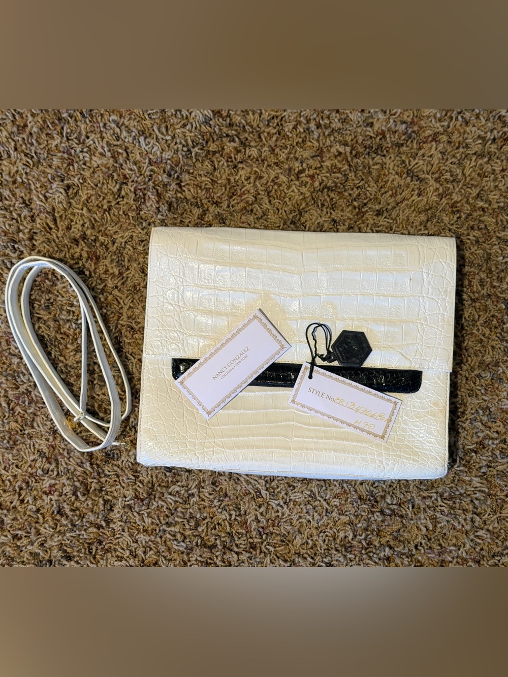White Croc-Embossed Convertible Crossbody Clutch